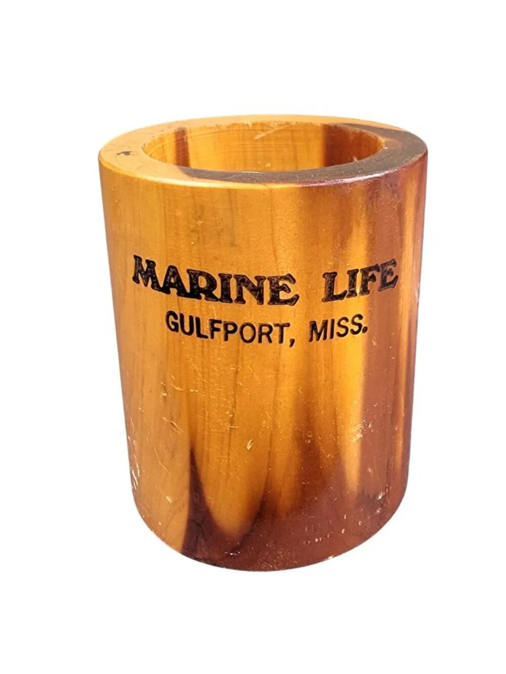 Vintage 70s Wood Pencil Holder Souvenir Gulfport Mississippi Home Decor Office